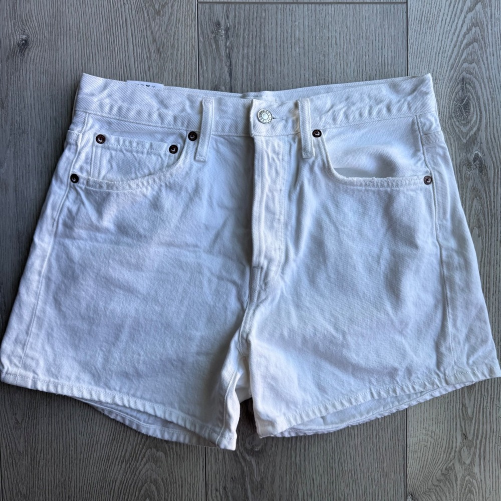 AGOLDE White High Rise Denim Shorts Size 26 Button Fly Raw Hem